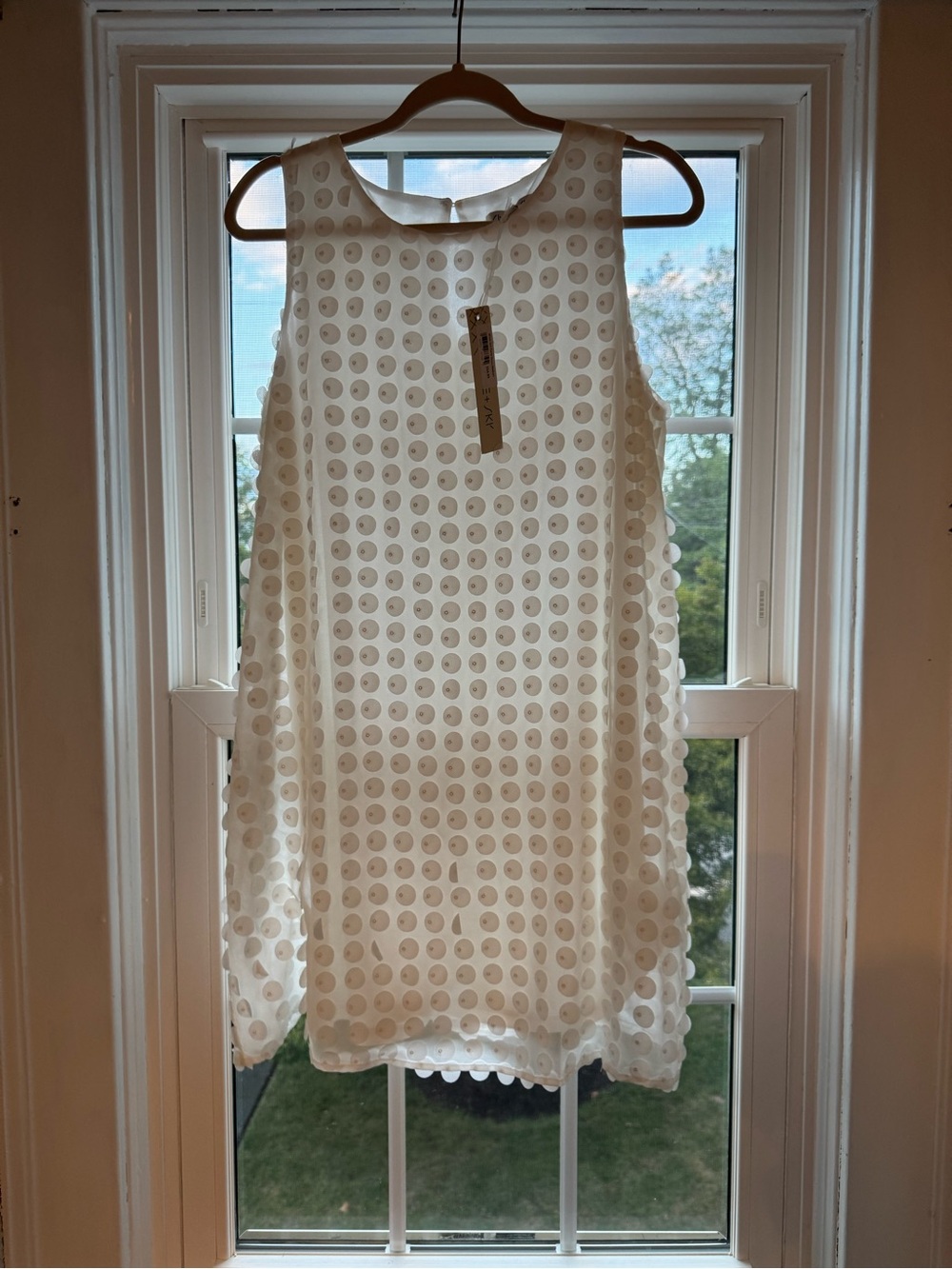 SHE + SKY White Dot Appliqué Shift Dress NWT Medium Lined